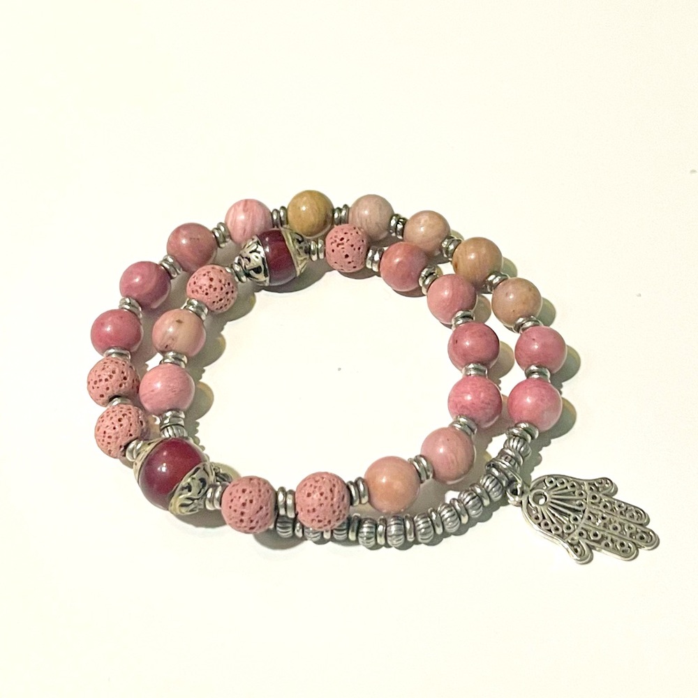Rhodochrosite Mala Gemstone Bead Bracelet 🤲📿